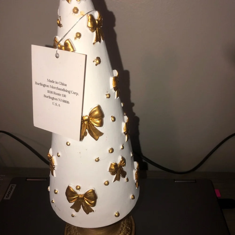 ‼️ Holiday Gold & White Decorative Bow Tree